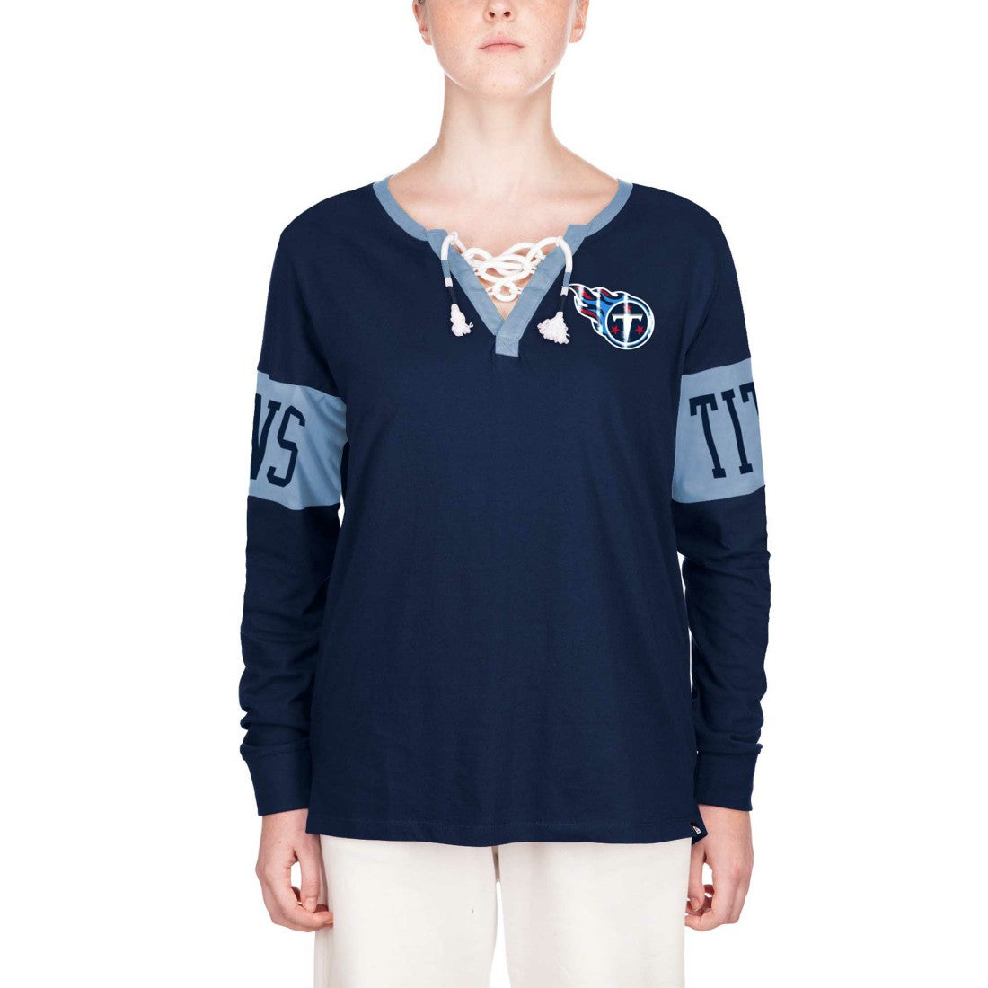Tennessee Titans New Era Women's Lace-Up Notch Neck Long Sleeve T-Shirt