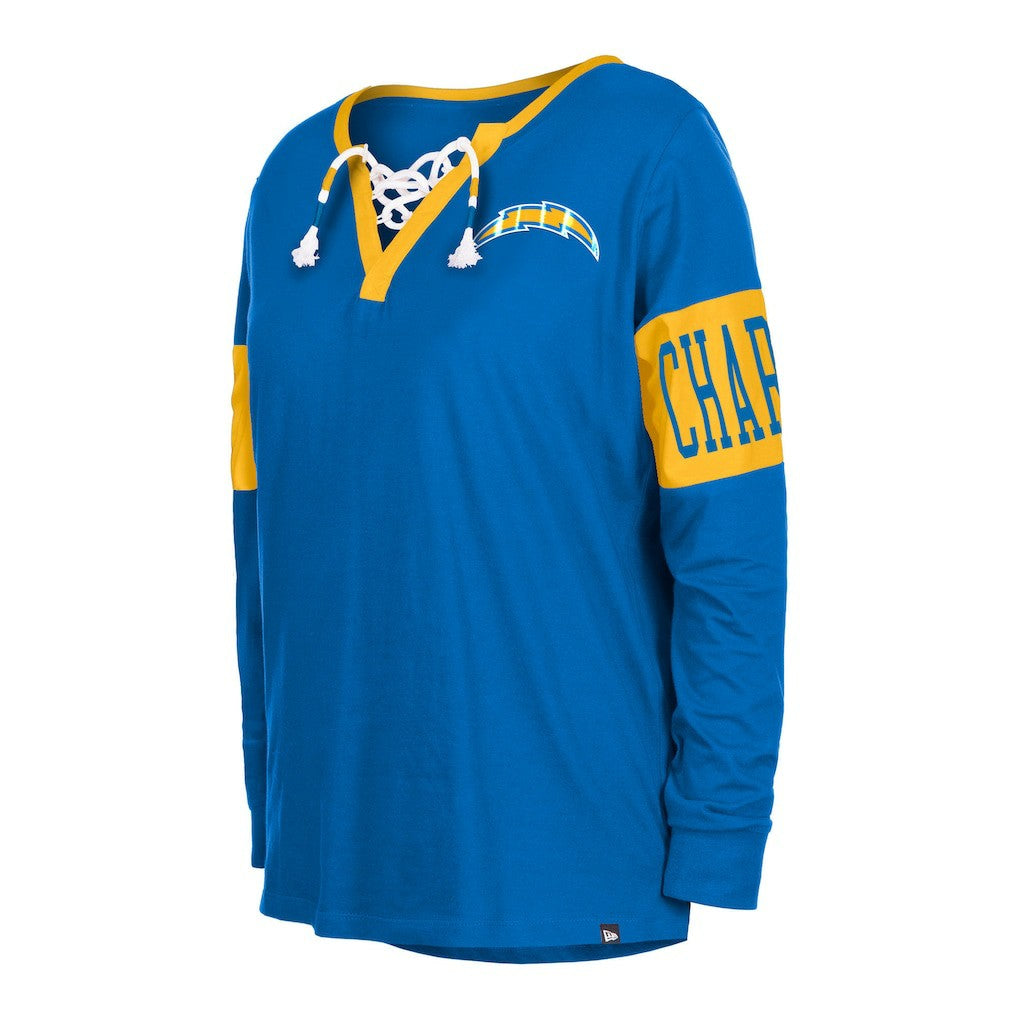 Los Angeles Chargers New Era Women's Lace-Up Notch Neck Long Sleeve T-Shirt