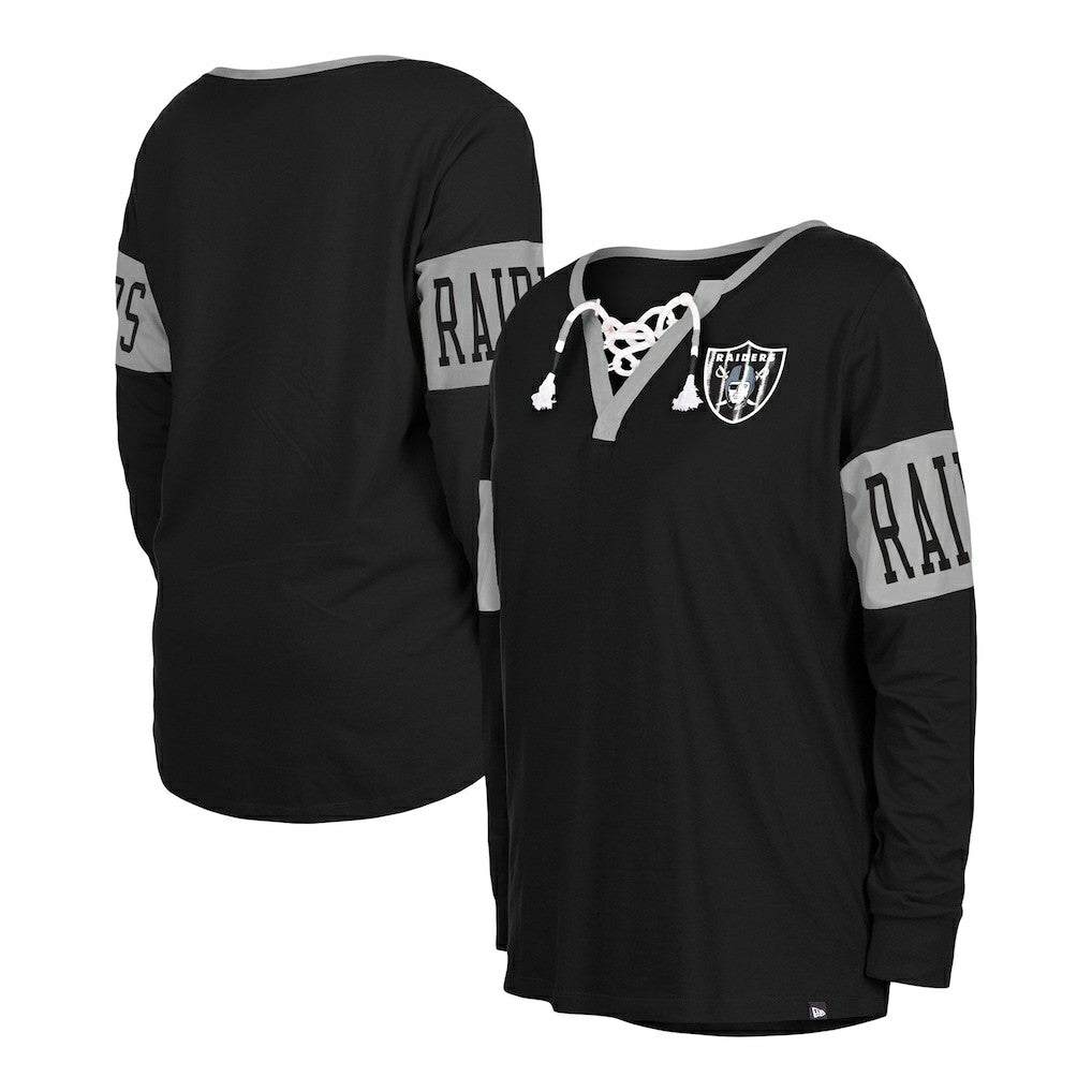 Las Vegas Raiders New Era Women's Lace-Up Notch Neck Long Sleeve T-Shirt