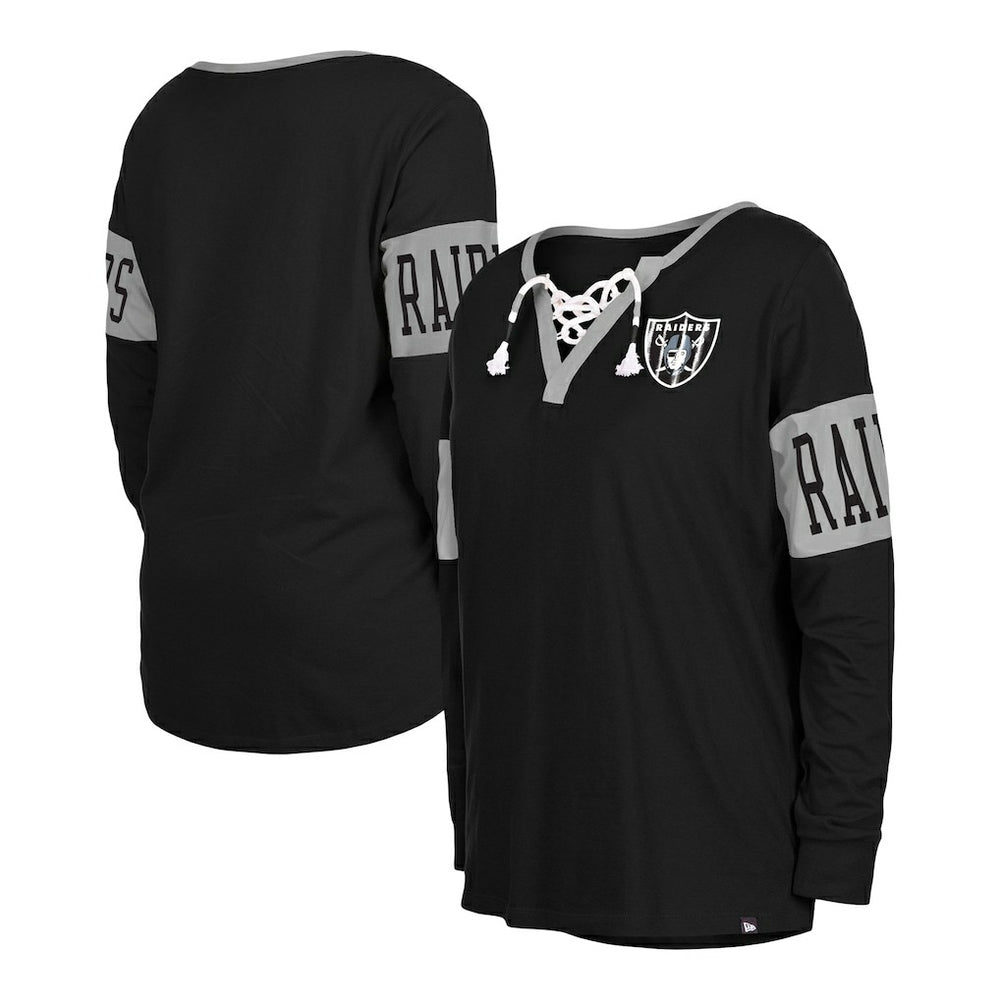 Las Vegas Raiders New Era Women's Lace-Up Notch Neck Long Sleeve T-Shirt