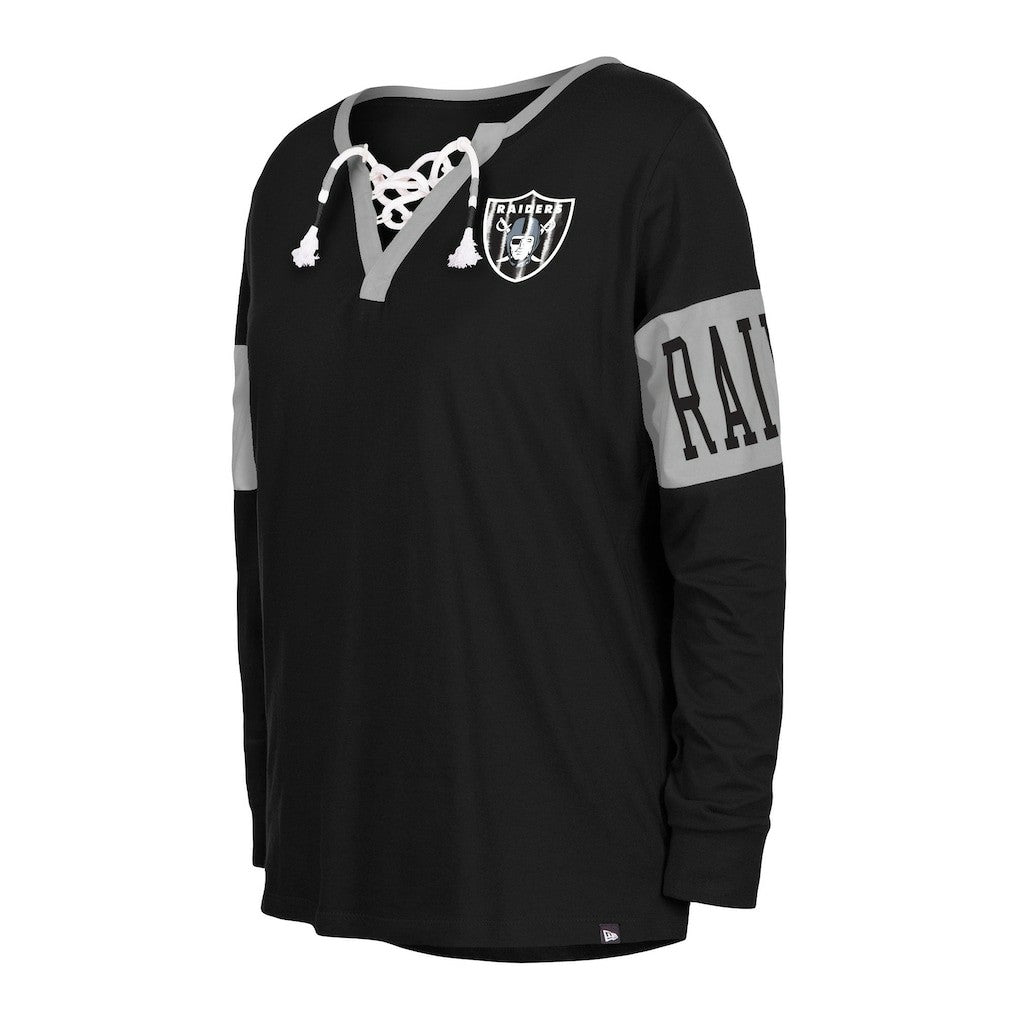 Las Vegas Raiders New Era Women's Lace-Up Notch Neck Long Sleeve T-Shirt