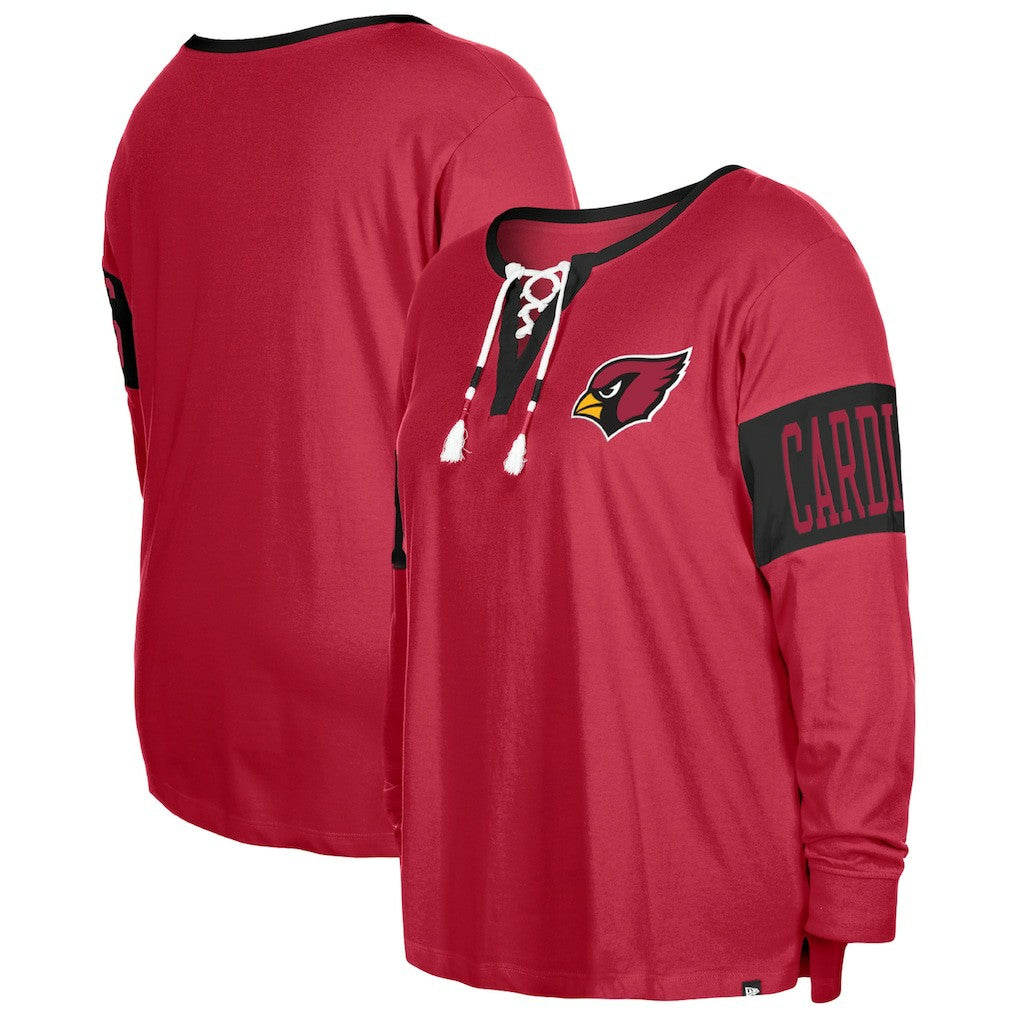 Arizona Cardinals New Era Women's Plus Size Lace-Up Notch Neck Long Sleeve T-Shirt