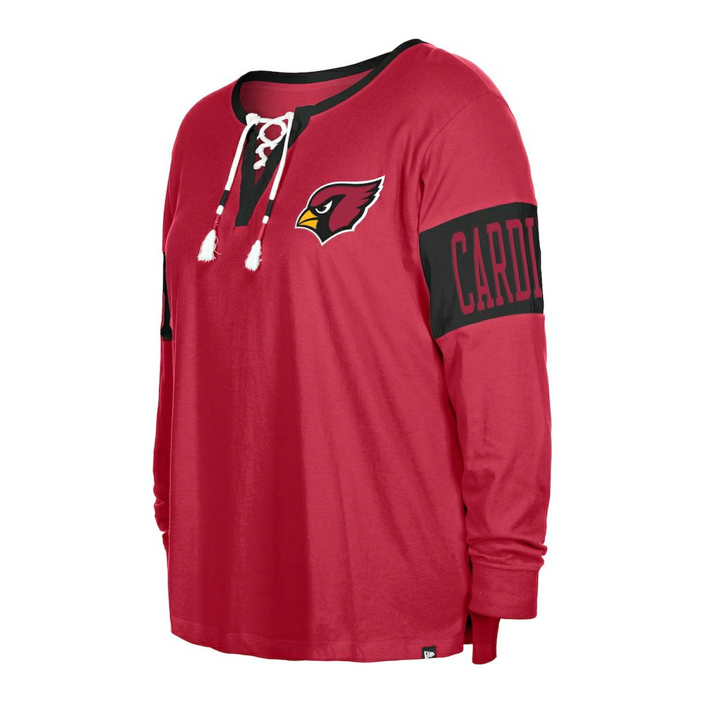 Arizona Cardinals New Era Women's Plus Size Lace-Up Notch Neck Long Sleeve T-Shirt