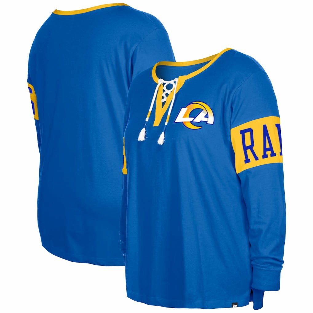 Los Angeles Rams New Era Women's Plus Size Lace-Up Notch Neck Long Sleeve T-Shirt