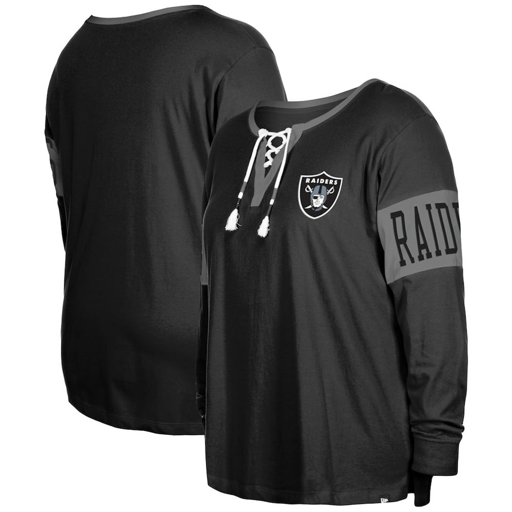 Las Vegas Raiders New Era Women's Plus Size Lace-Up Notch Neck Long Sleeve T-Shirt