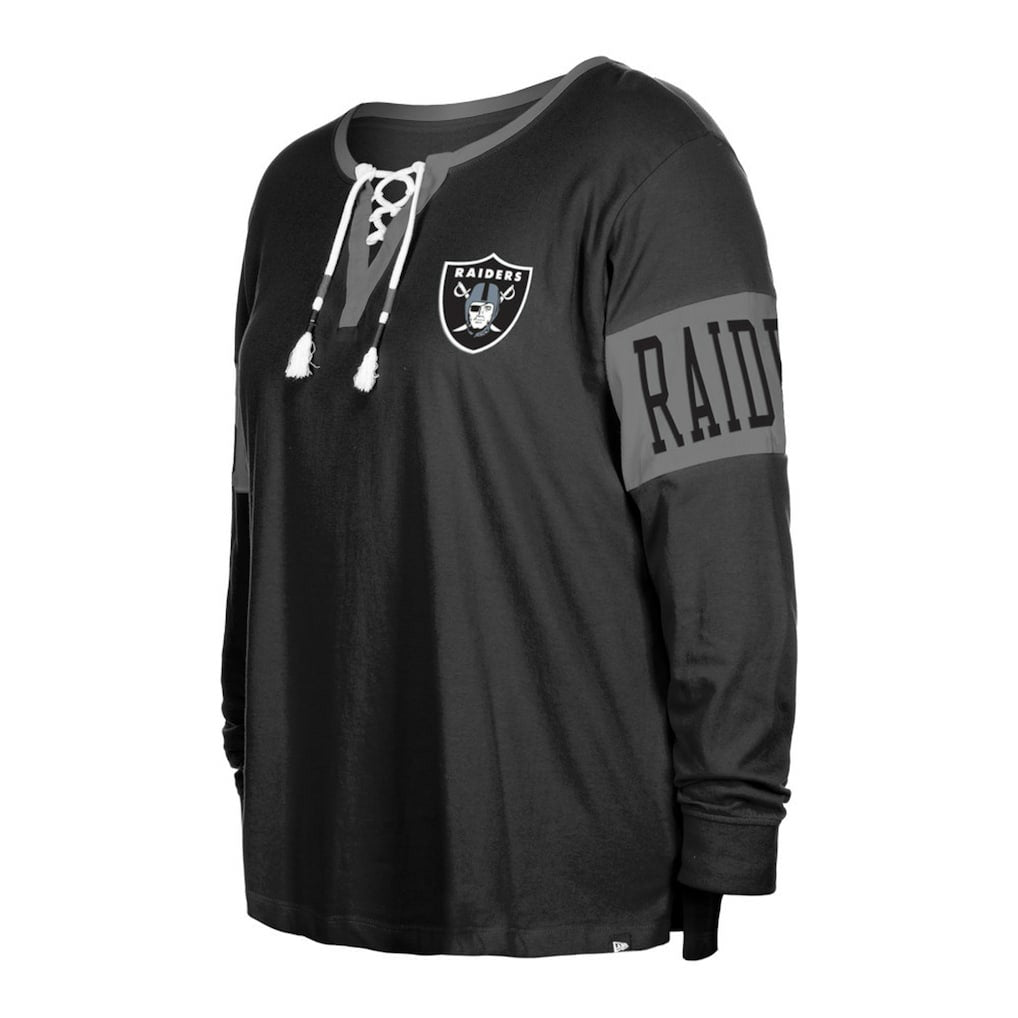 Las Vegas Raiders New Era Women's Plus Size Lace-Up Notch Neck Long Sleeve T-Shirt