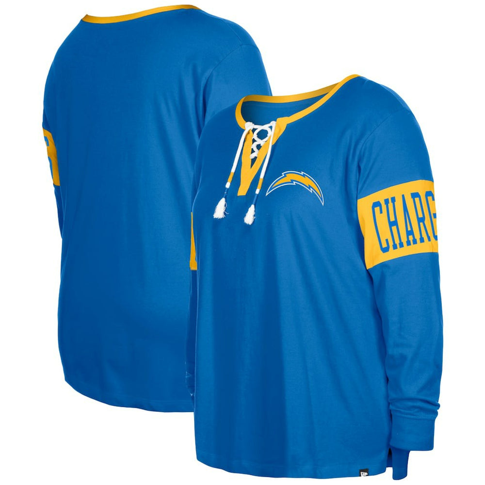 Los Angeles Chargers New Era Women's Plus Size Lace-Up Notch Neck Long Sleeve T-Shirt