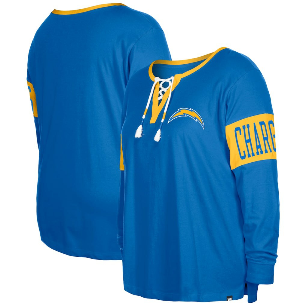 Los Angeles Chargers New Era Women's Plus Size Lace-Up Notch Neck Long Sleeve T-Shirt