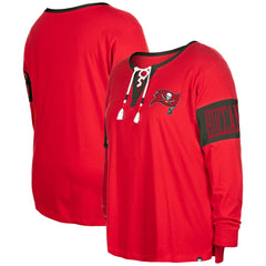 Tampa Bay Buccaneers New Era Women's Plus Size Lace-Up Notch Neck Long Sleeve T-Shirt