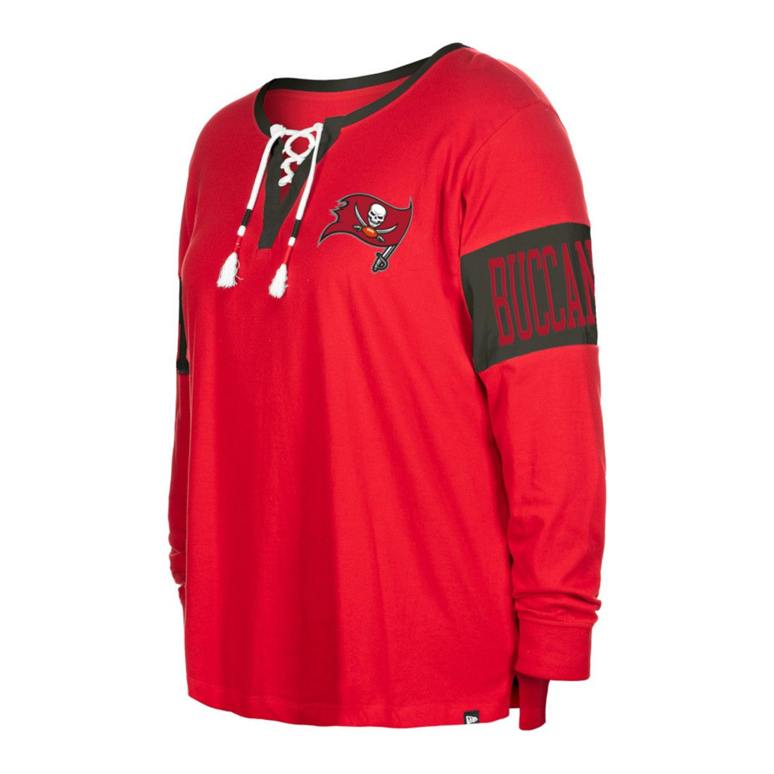 Tampa Bay Buccaneers New Era Women's Plus Size Lace-Up Notch Neck Long Sleeve T-Shirt