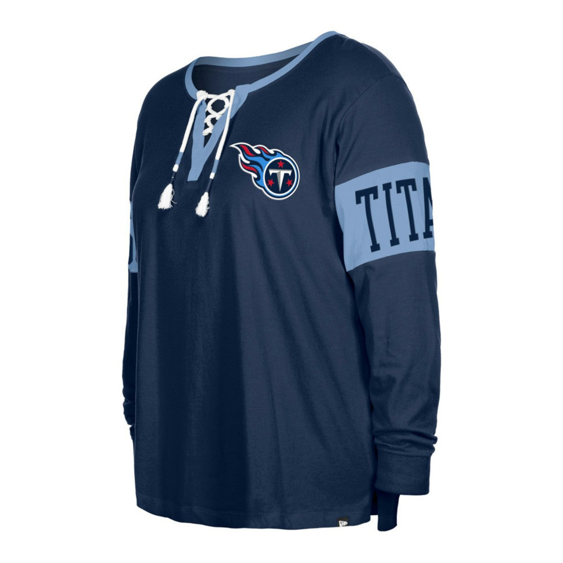 Tennessee Titans New Era Women's Plus Size Lace-Up Notch Neck Long Sleeve T-Shirt