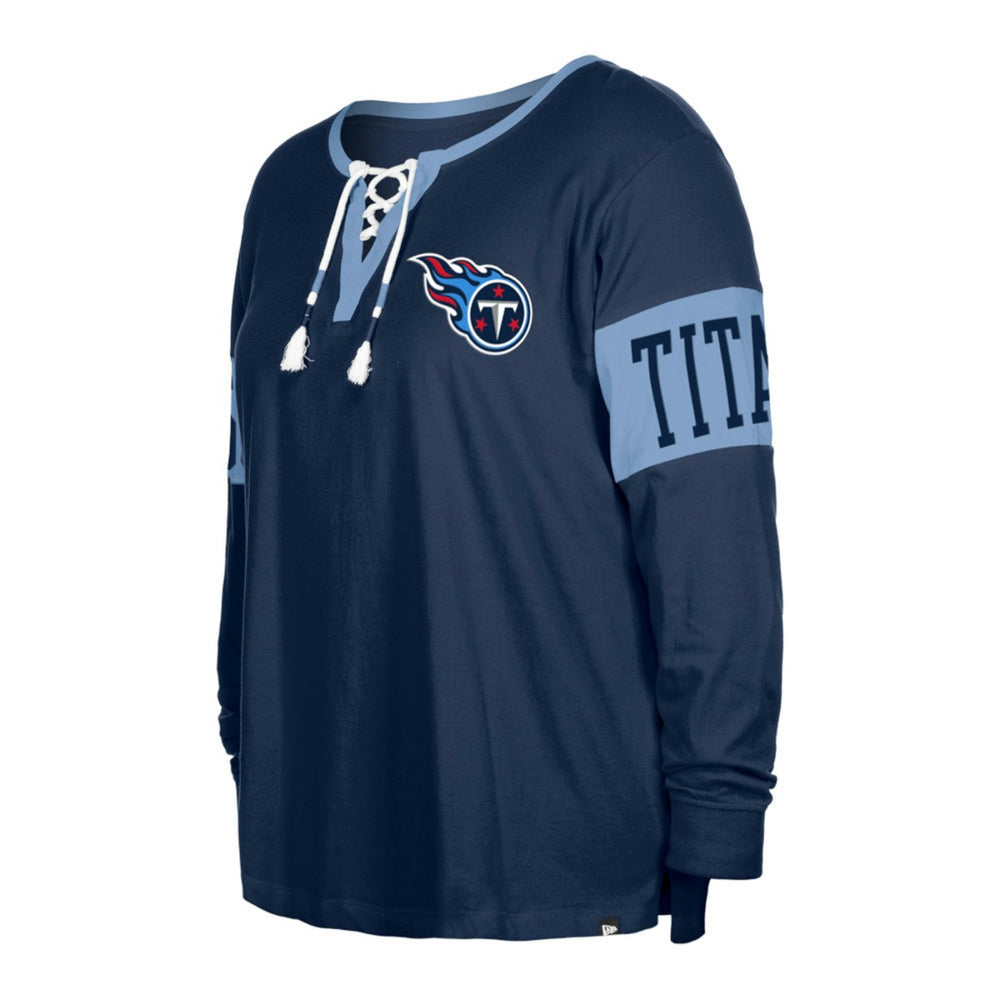 Tennessee Titans New Era Women's Plus Size Lace-Up Notch Neck Long Sleeve T-Shirt