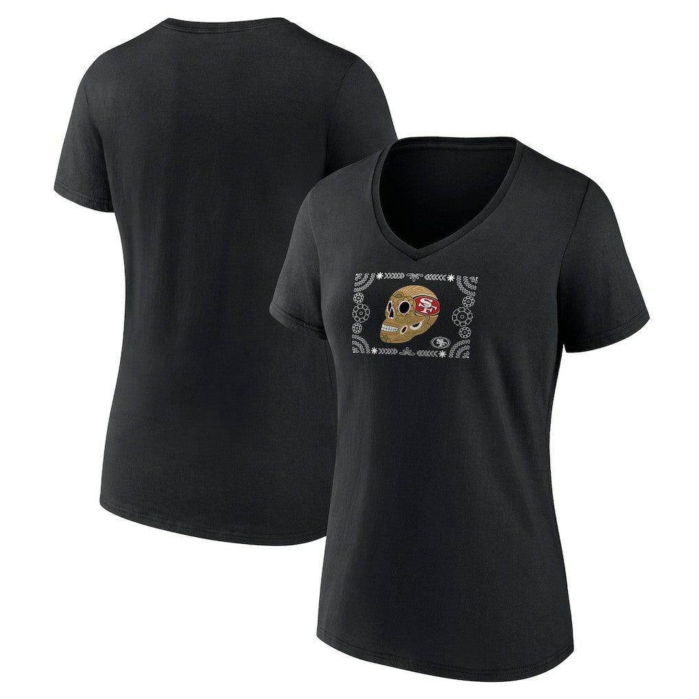 San Francisco 49ers  Women's Sugar Skull V-Neck T-Shirt