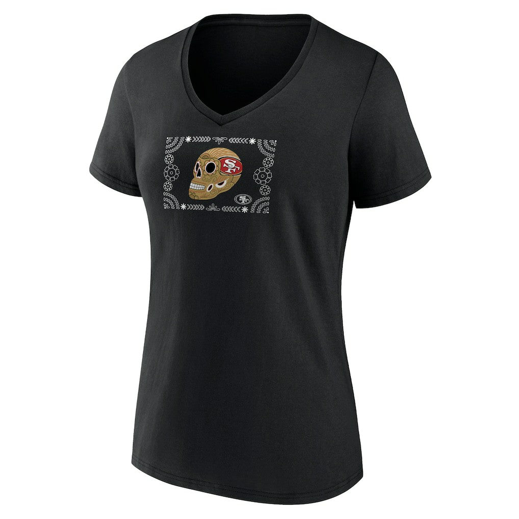San Francisco 49ers  Women's Sugar Skull V-Neck T-Shirt