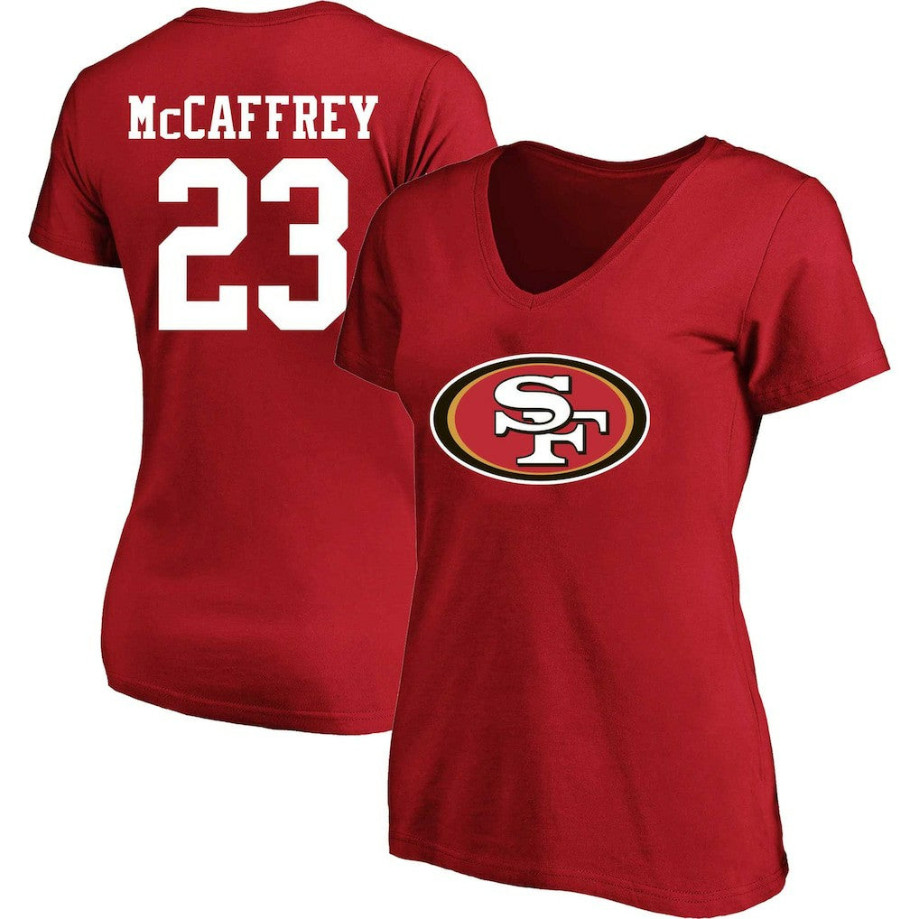 San Francisco 49ers  Christian McCaffrey  Women's Plus Size Fair Catch Name & Number Scoop Neck T-Shirt