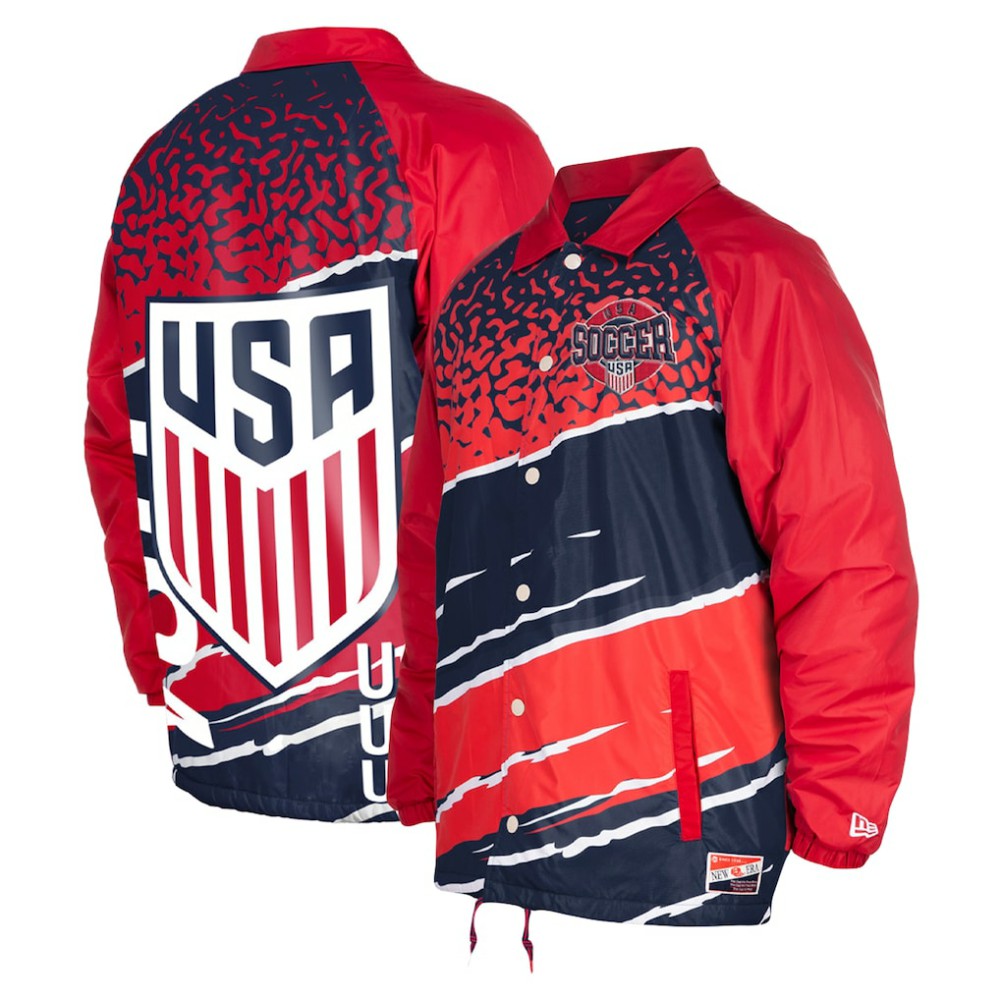 USMNT 5th & Ocean by New Era Throwback Coaches Raglan Full-Snap Jacket Navy - New Era