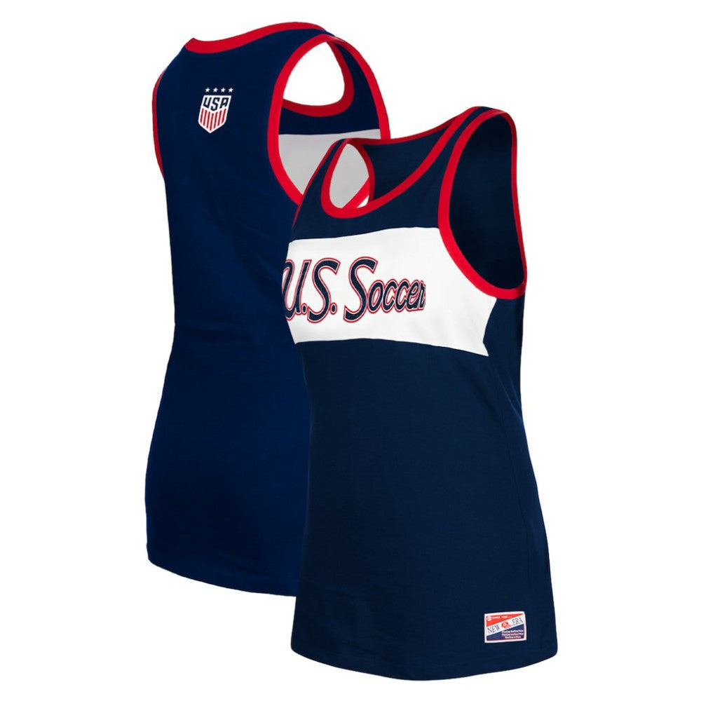 USWNT 5th & Ocean by New Era Women's Throwback Jersey Racer Tank Top Navy - New Era