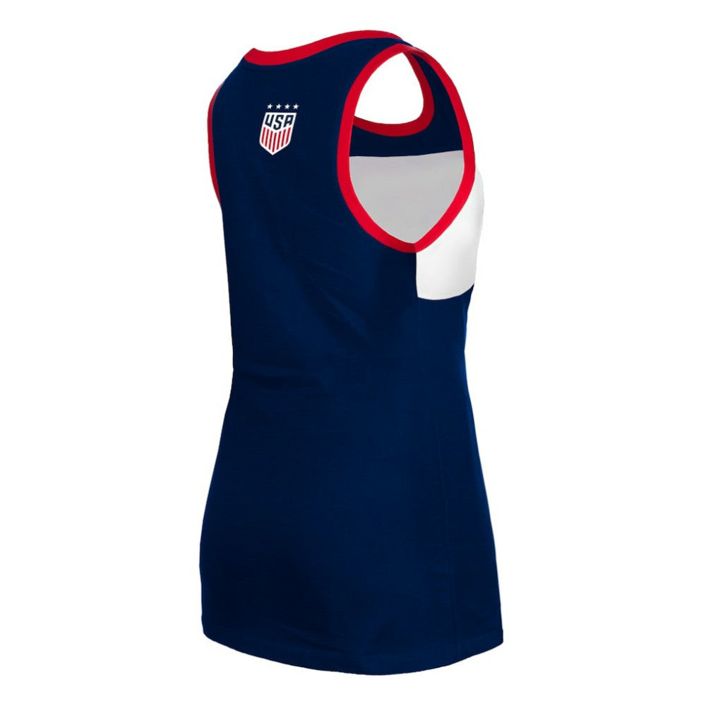 USWNT 5th & Ocean by New Era Women's Throwback Jersey Racer Tank Top Navy - New Era