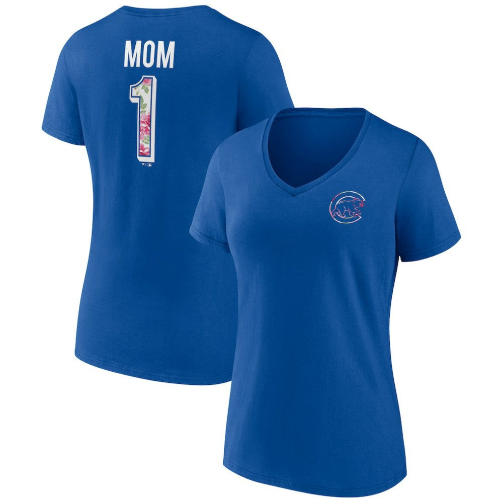 Chicago Cubs Women's Team Logo Mother's Day V-Neck T-Shirt | MLB Discount