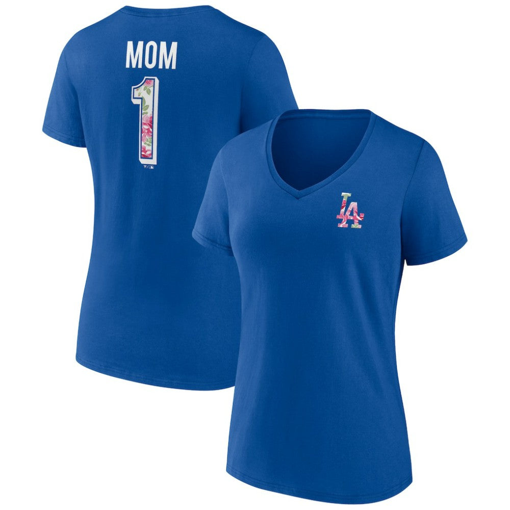 Los Angeles Dodgers Women's Team Logo Mother's Day V-Neck T-Shirt | MLB New