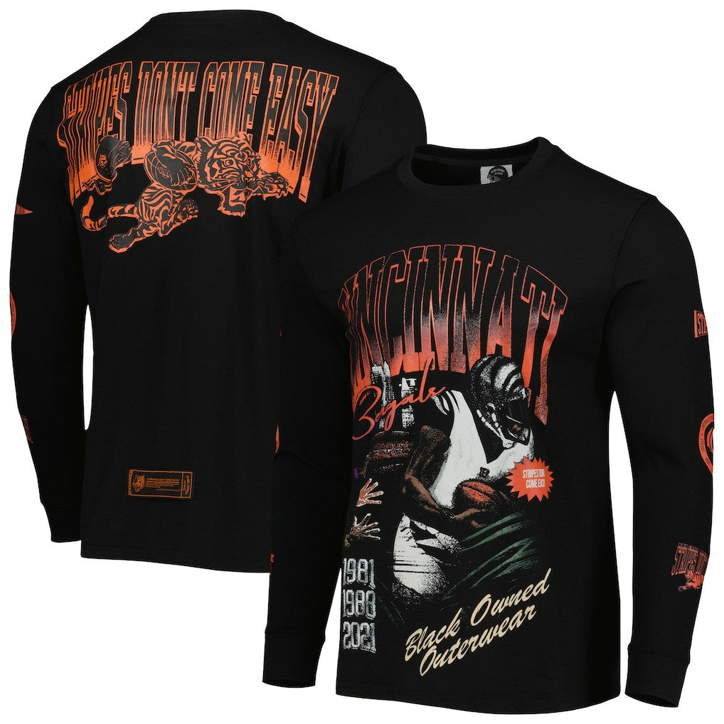 Cincinnati Bengals  x BlaCkOWned Unisex Stripes Don't Come Easy Long Sleeve T-Shirt