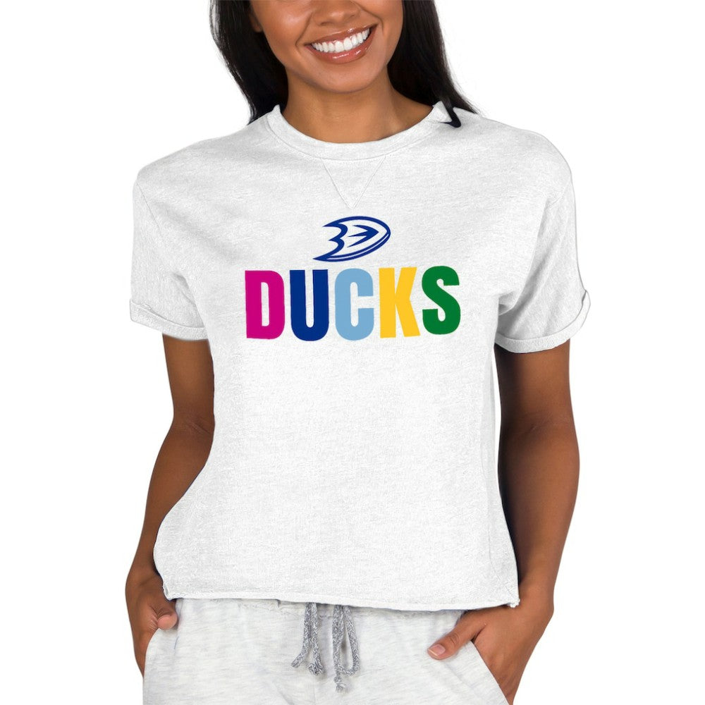 Anaheim Ducks Concepts Sport Women's Tri-Blend Mainstream Terry Short Sleeve Sweatshirt Top Outlet