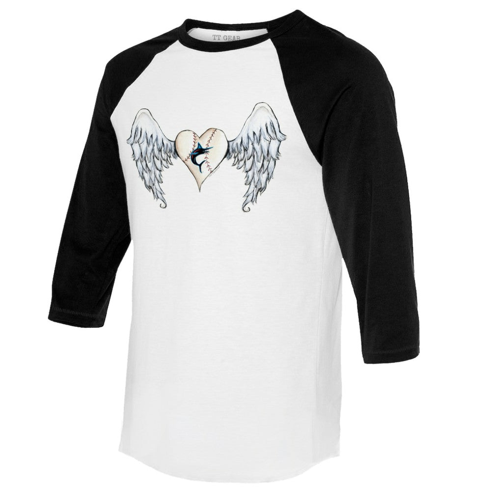 Miami Marlins Tiny Turnip Women's Angel Wings 3/4-Sleeve Raglan T-Shirt | MLB US
