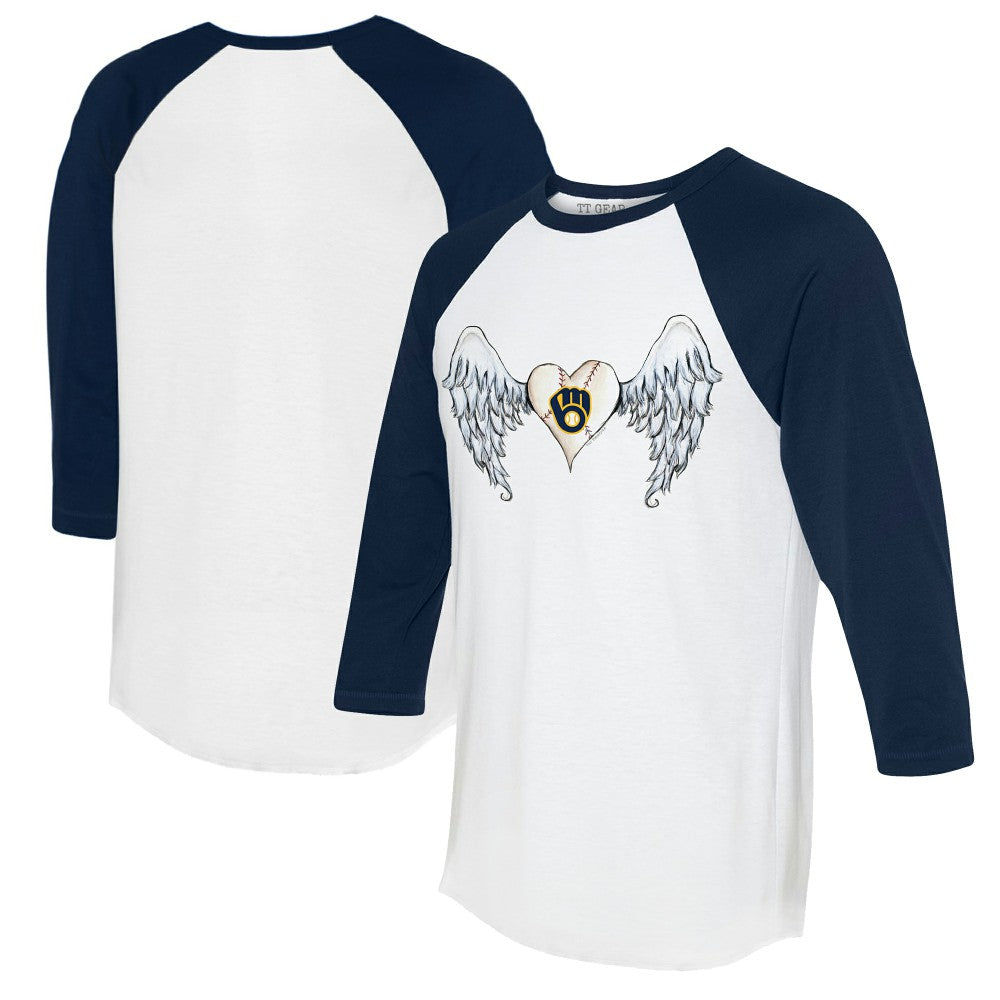 Milwaukee Brewers Tiny Turnip Women's Angel Wings 3/4-Sleeve Raglan T-Shirt | MLB On Sale