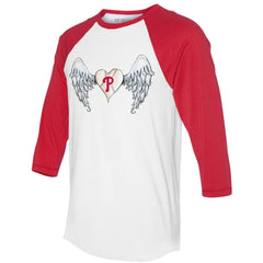 Philadelphia Phillies Tiny Turnip Women's Angel Wings 3/4-Sleeve Raglan T-Shirt | MLB Outlet