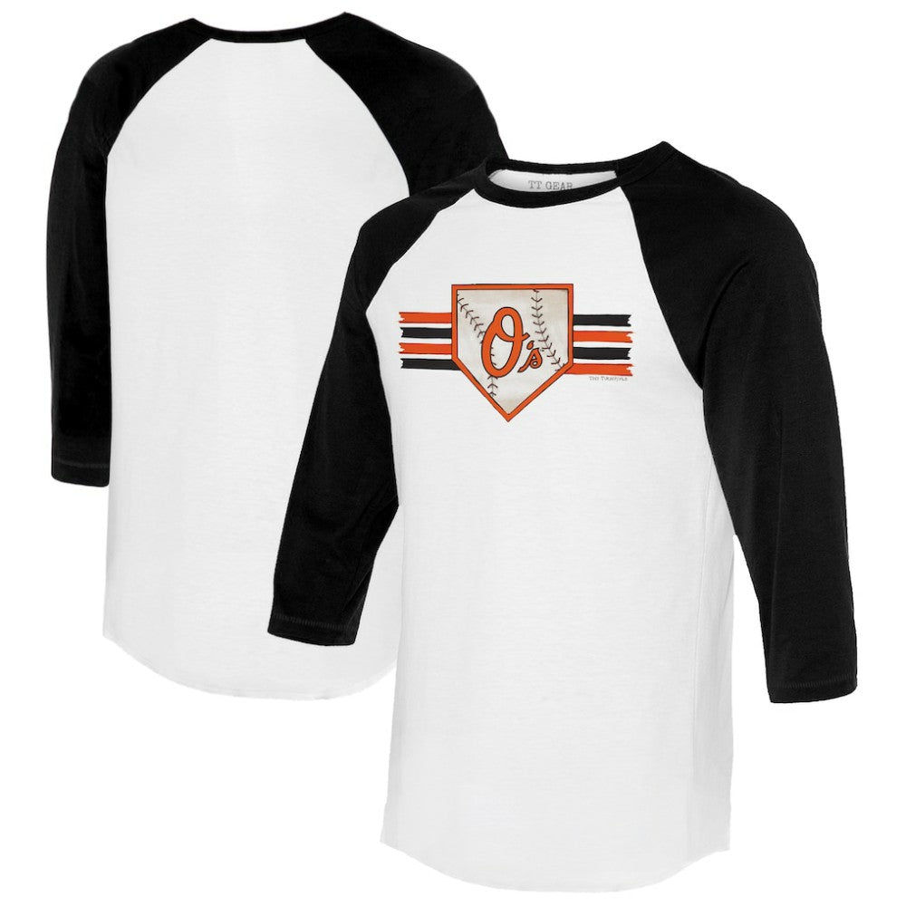Baltimore Orioles Tiny Turnip Women's Base Stripe 3/4-Sleeve Raglan T-Shirt | MLB US