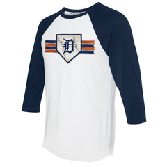 Detroit Tigers Tiny Turnip Women's Base Stripe 3/4-Sleeve Raglan T-Shirt | MLB New