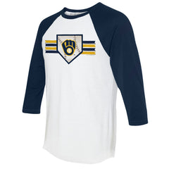 Milwaukee Brewers Tiny Turnip Women's Base Stripe 3/4-Sleeve Raglan T-Shirt | MLB Sale