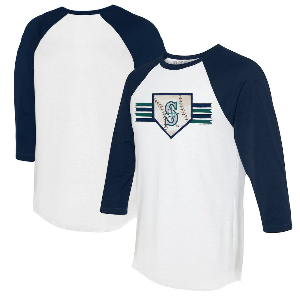 Seattle Mariners Tiny Turnip Women's Base Stripe 3/4-Sleeve Raglan T-Shirt | MLB New
