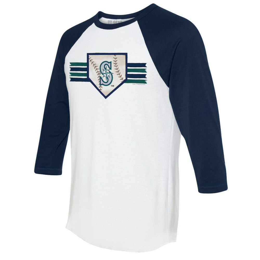 Seattle Mariners Tiny Turnip Women's Base Stripe 3/4-Sleeve Raglan T-Shirt | MLB New