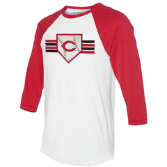 Cincinnati Reds Tiny Turnip Women's Base Stripe 3/4-Sleeve Raglan T-Shirt | MLB Discount