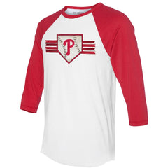 Philadelphia Phillies Tiny Turnip Women's Base Stripe 3/4-Sleeve Raglan T-Shirt | MLB On Sale