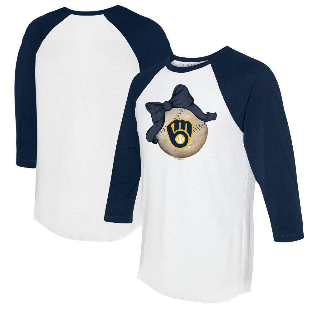 Milwaukee Brewers Tiny Turnip Women's Baseball Bow 3/4-Sleeve Raglan T-Shirt | MLB New
