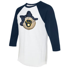 Milwaukee Brewers Tiny Turnip Women's Baseball Bow 3/4-Sleeve Raglan T-Shirt | MLB New