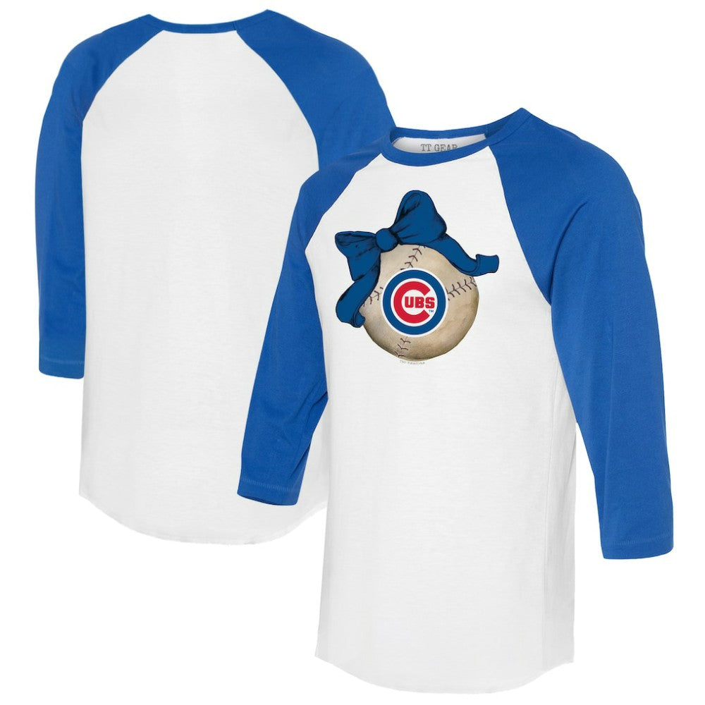 Chicago Cubs Tiny Turnip Women's Baseball Bow 3/4-Sleeve Raglan T-Shirt | MLB New