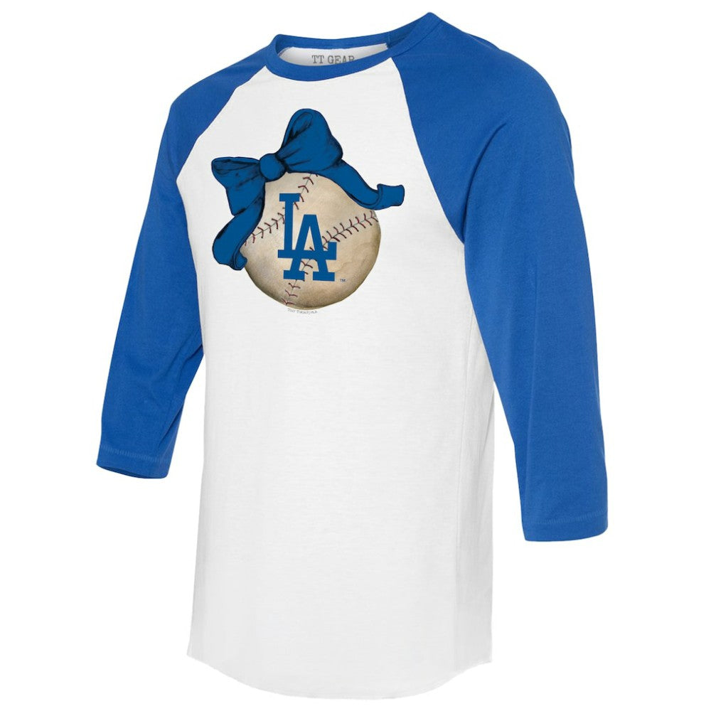 Los Angeles Dodgers Tiny Turnip Women's Baseball Bow 3/4-Sleeve Raglan T-Shirt | MLB Discount