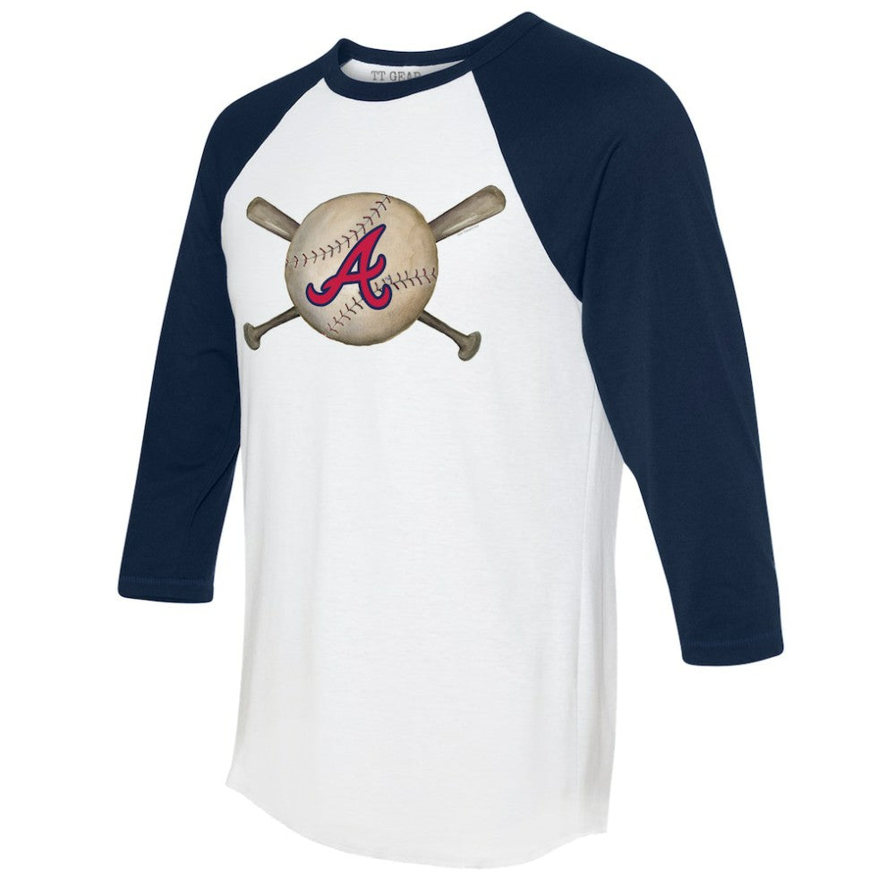 Atlanta Braves Tiny Turnip Women's Baseball Cross Bats 3/4-Sleeve Raglan T-Shirt | MLB Sale