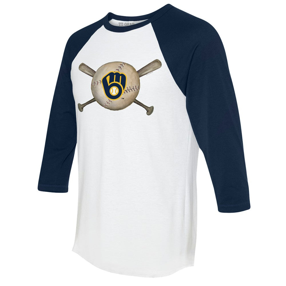 Milwaukee Brewers Tiny Turnip Women's Baseball Cross Bats 3/4-Sleeve Raglan T-Shirt | MLB Outlet