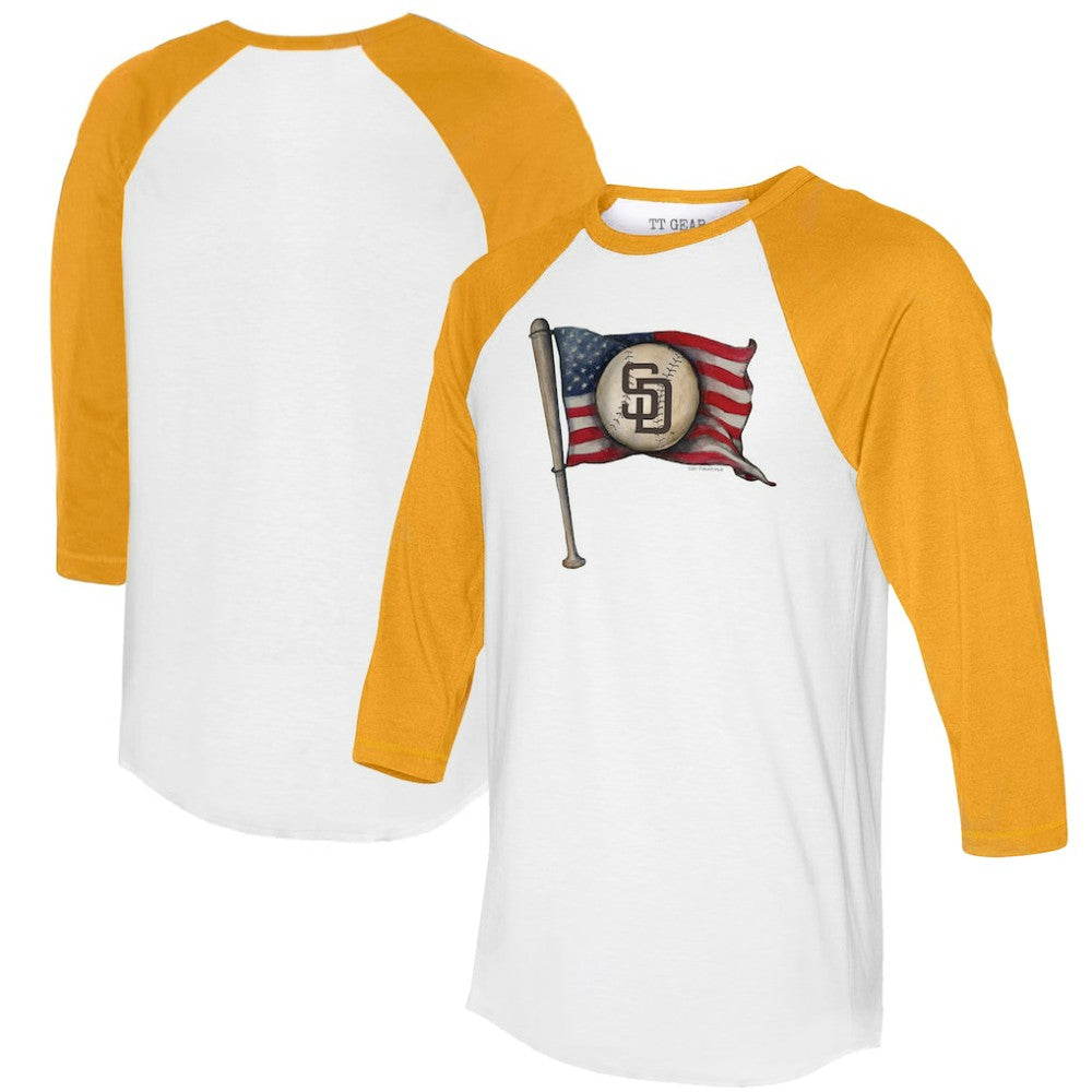 San Diego Padres Tiny Turnip Women's Baseball Flag 3/4-Sleeve Raglan T-Shirt | MLB Outlet