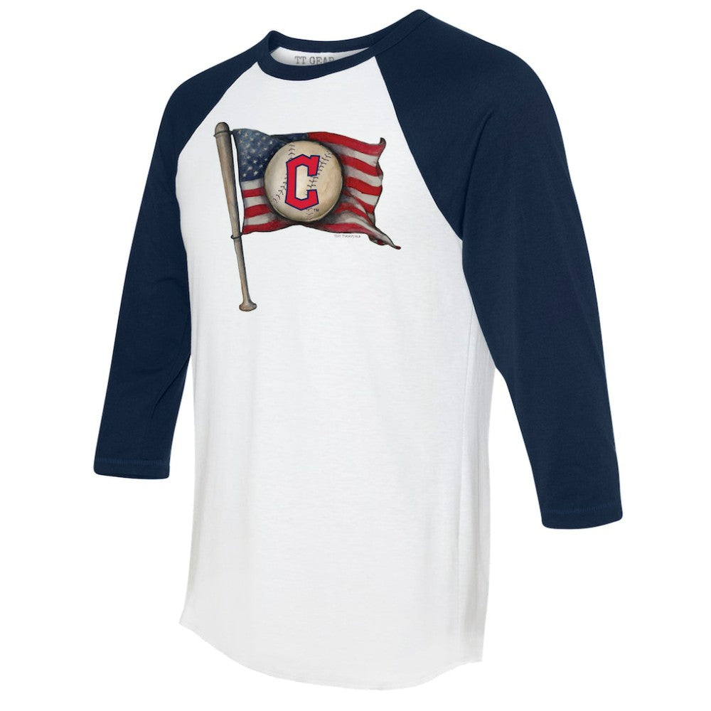 Cleveland Guardians Tiny Turnip Women's Baseball Flag 3/4-Sleeve Raglan T-Shirt | MLB On Sale