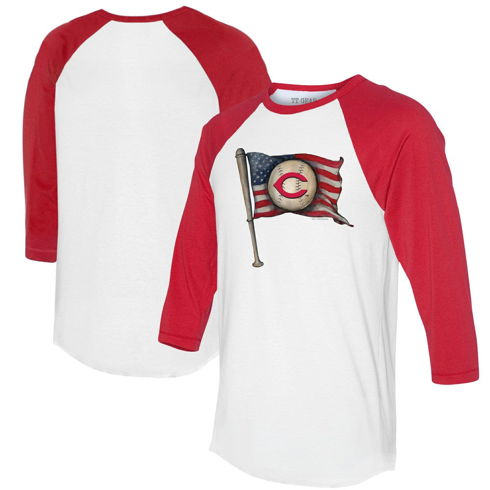 Cincinnati Reds Tiny Turnip Women's Baseball Flag 3/4-Sleeve Raglan T-Shirt | MLB Discount