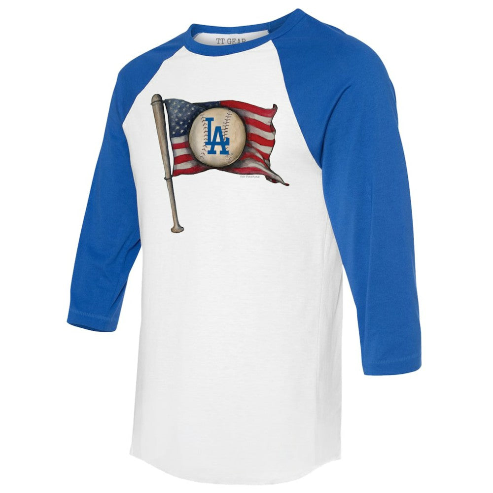 Los Angeles Dodgers Tiny Turnip Women's Baseball Flag 3/4-Sleeve Raglan T-Shirt | MLB Near me