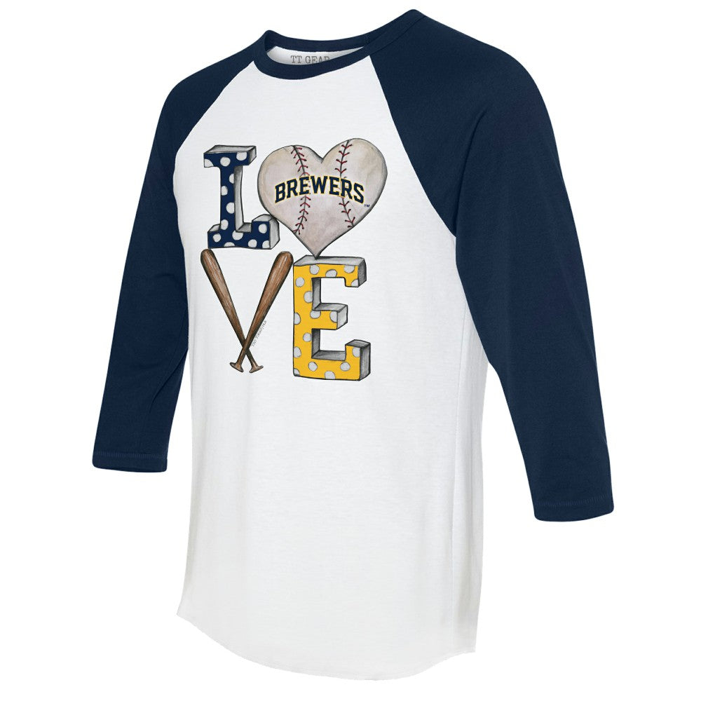 Milwaukee Brewers Tiny Turnip Women's Baseball Love Raglan 3/4-Sleeve T-Shirt | MLB US