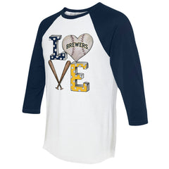 Milwaukee Brewers Tiny Turnip Women's Baseball Love Raglan 3/4-Sleeve T-Shirt | MLB US