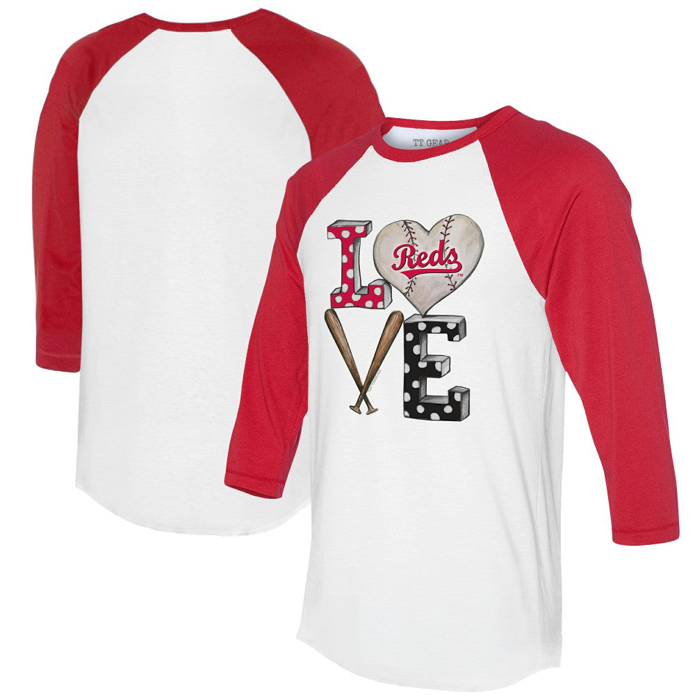 Cincinnati Reds Tiny Turnip Women's Baseball Love Raglan 3/4-Sleeve T-Shirt | MLB Sale