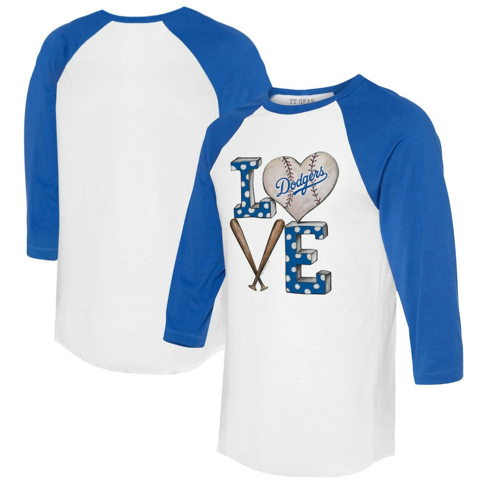 Los Angeles Dodgers Tiny Turnip Women's Baseball Love Raglan 3/4-Sleeve T-Shirt | MLB On Sale